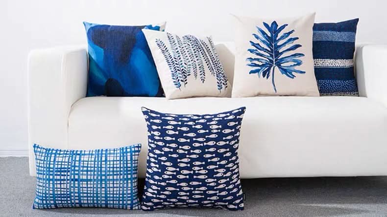 Blue Geometric Linen Pillow Cover (Set of 2)
