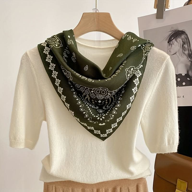 Boho Square Bandana Scarf – Cashew Print, Versatile Neckerchief