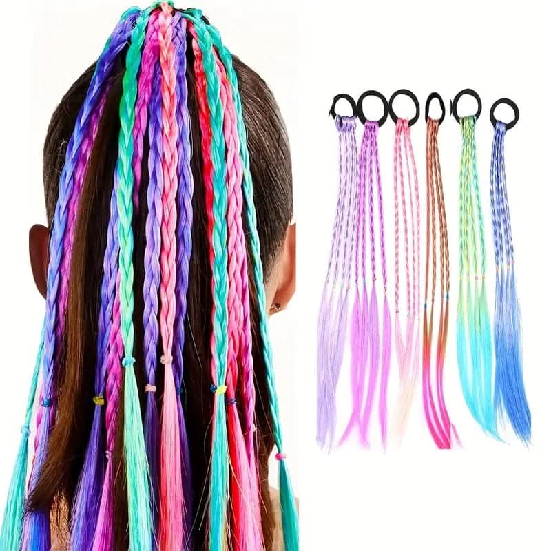 6pcs Colorful Braided Hair Extensions for Girls – Ponytail Headbands