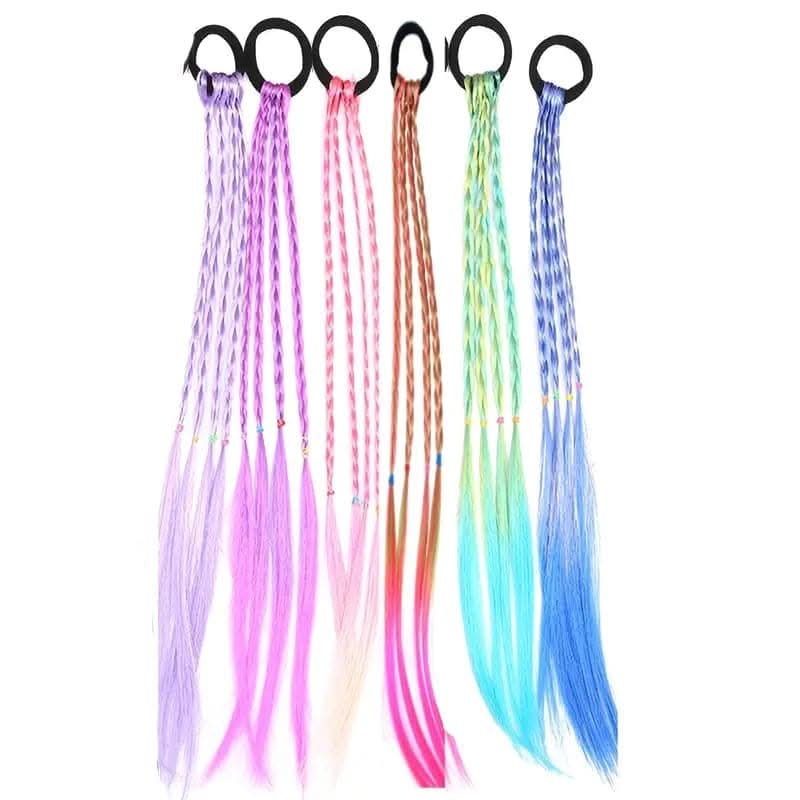 6pcs Colorful Braided Hair Extensions for Girls – Ponytail Headbands