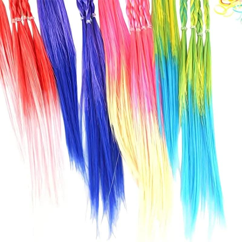 6pcs Colorful Braided Hair Extensions for Girls – Ponytail Headbands