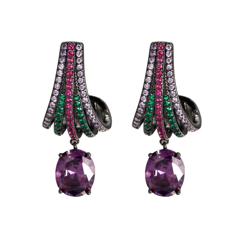 Purple Zircon Long Dangle Wedding Earrings