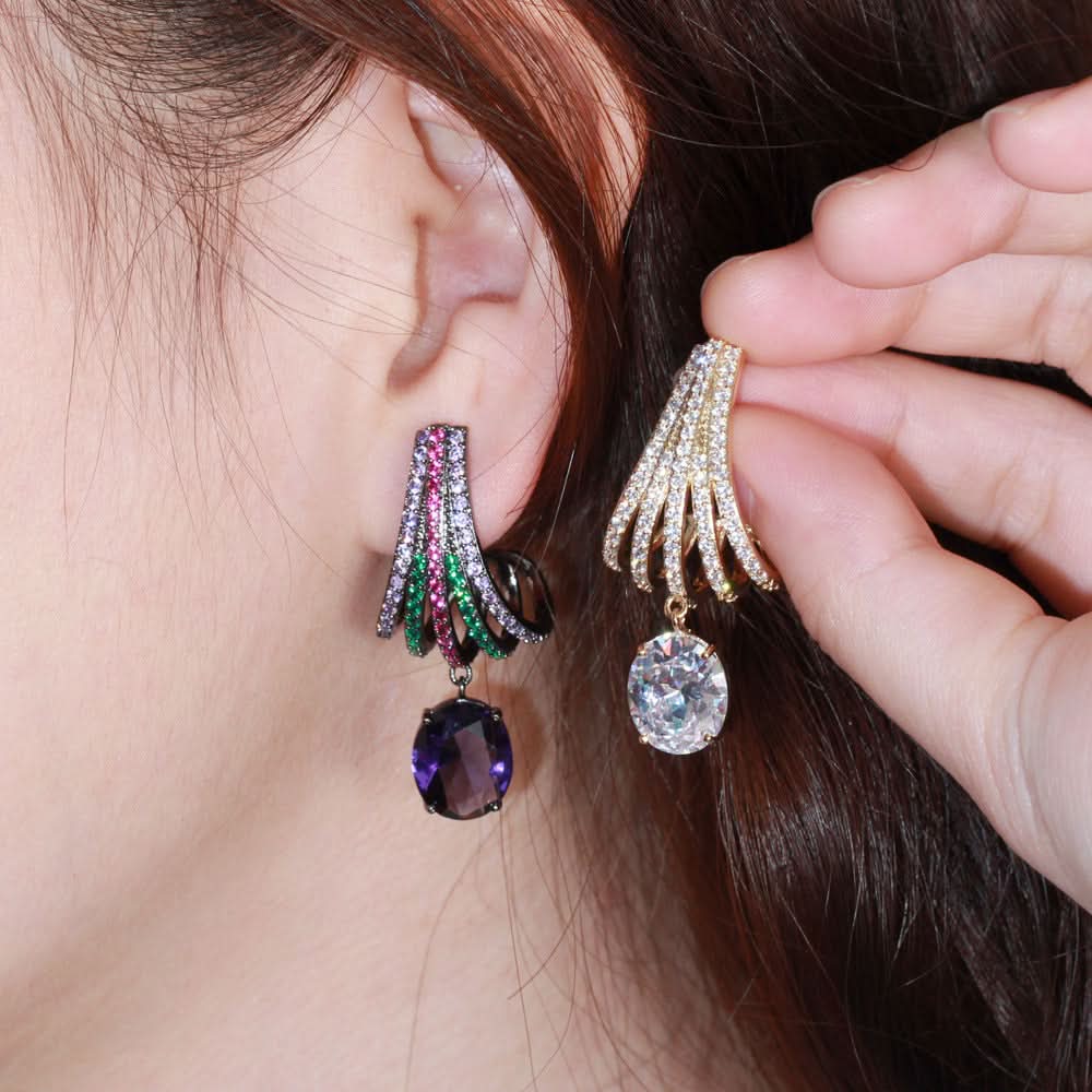 Purple Zircon Long Dangle Wedding Earrings