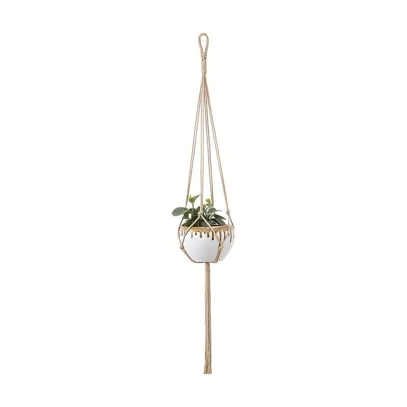Boho-Chic 4pc White Macrame Plant Hangers - Versatile Lengths