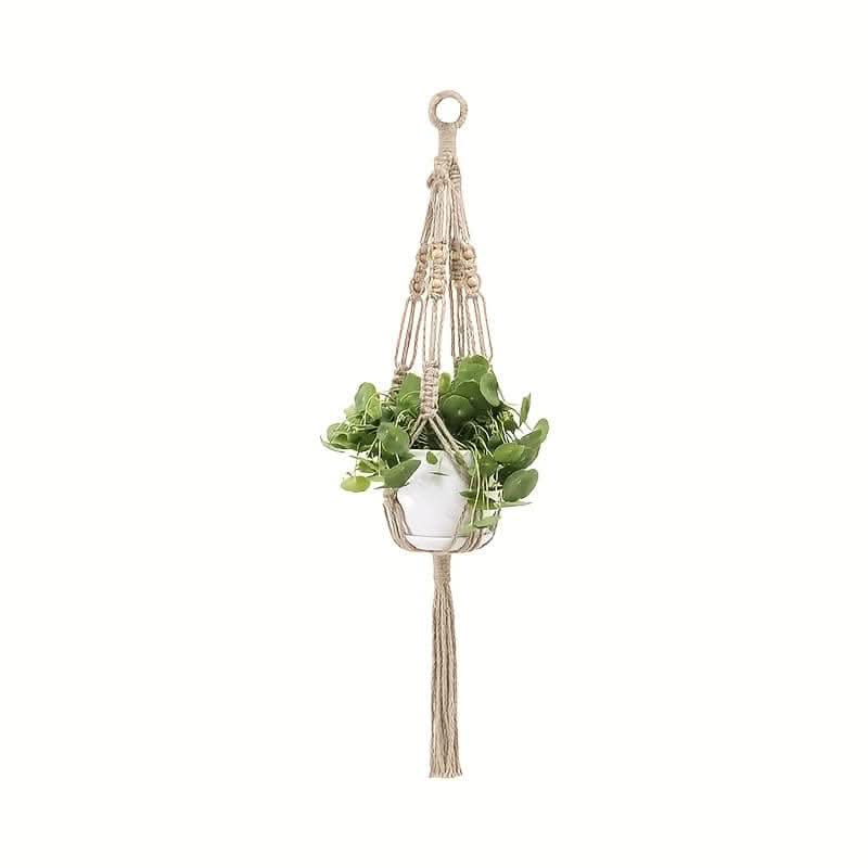 Boho-Chic 4pc White Macrame Plant Hangers - Versatile Lengths