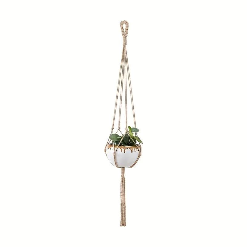Boho-Chic 4pc White Macrame Plant Hangers - Versatile Lengths