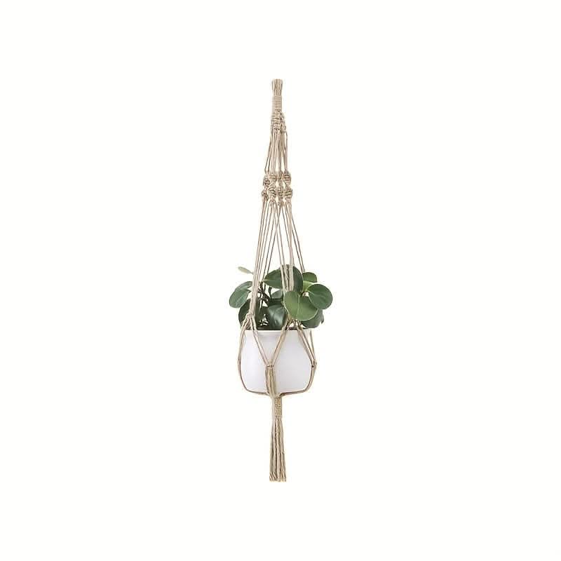 Boho-Chic 4pc White Macrame Plant Hangers - Versatile Lengths