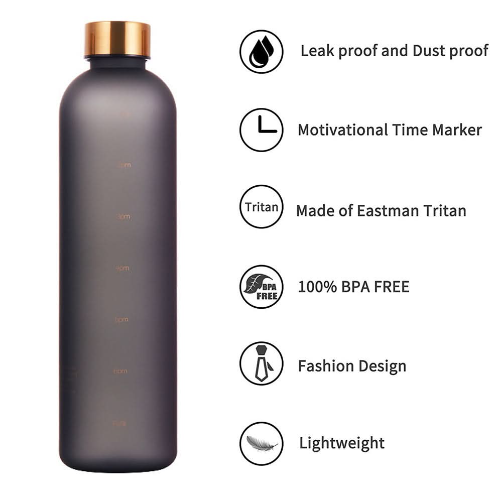 32oz Motivational Water Bottle with Time Marker – Leakproof