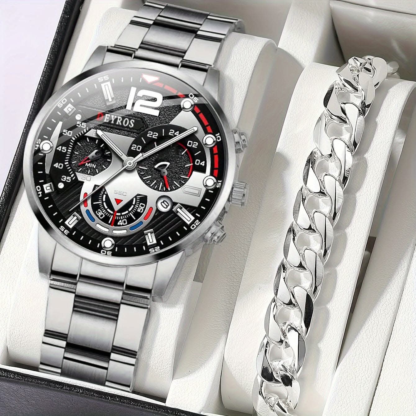 2pcs Set Business Watches - Men's Stainless Steel Date Quartz Round Watches