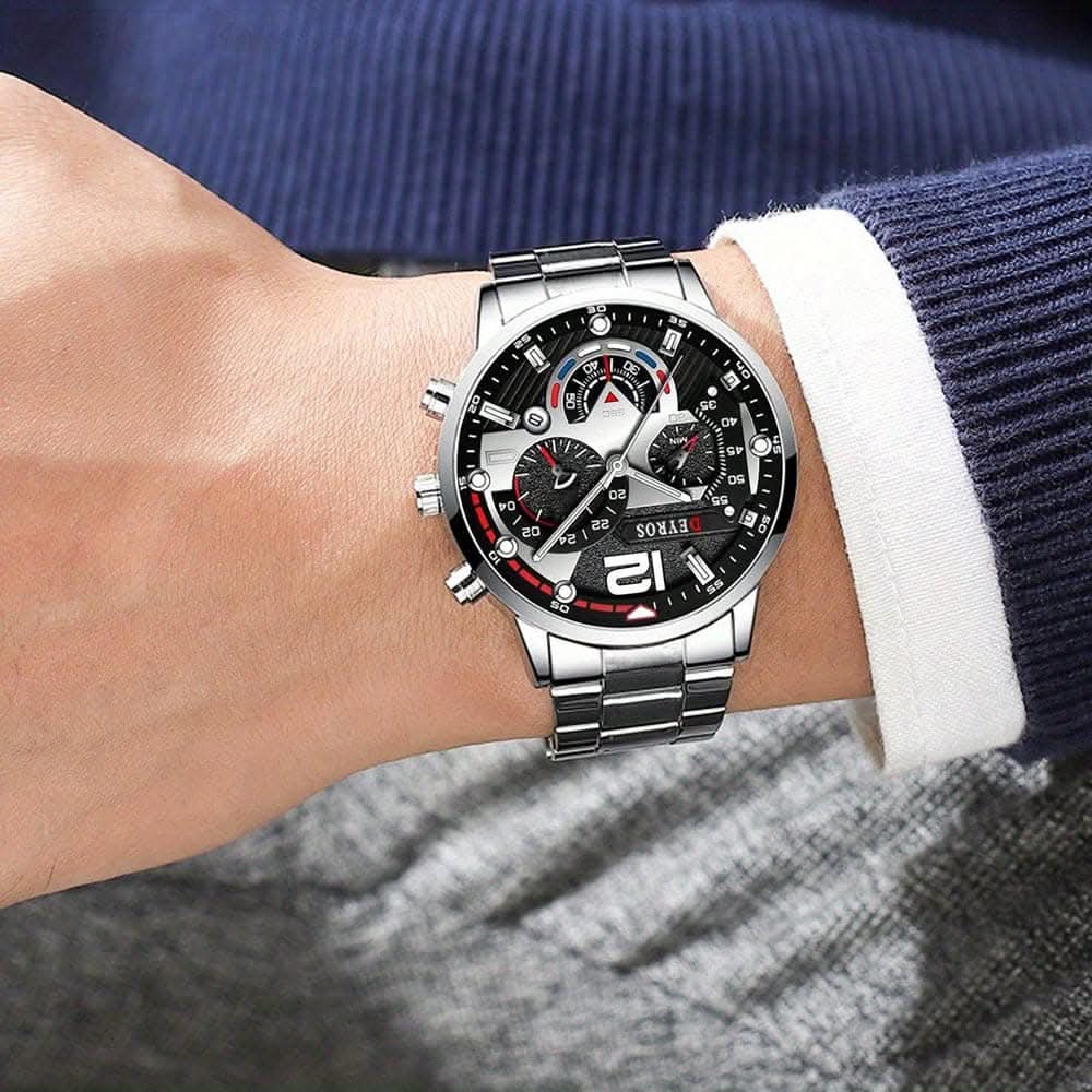 2pcs Set Business Watches - Men's Stainless Steel Date Quartz Round Watches