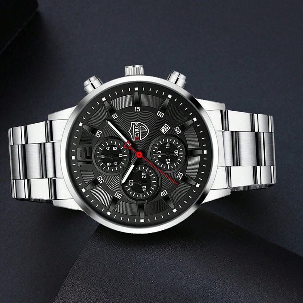 2pcs Set Business Watches - Men's Stainless Steel Date Quartz Round Watches
