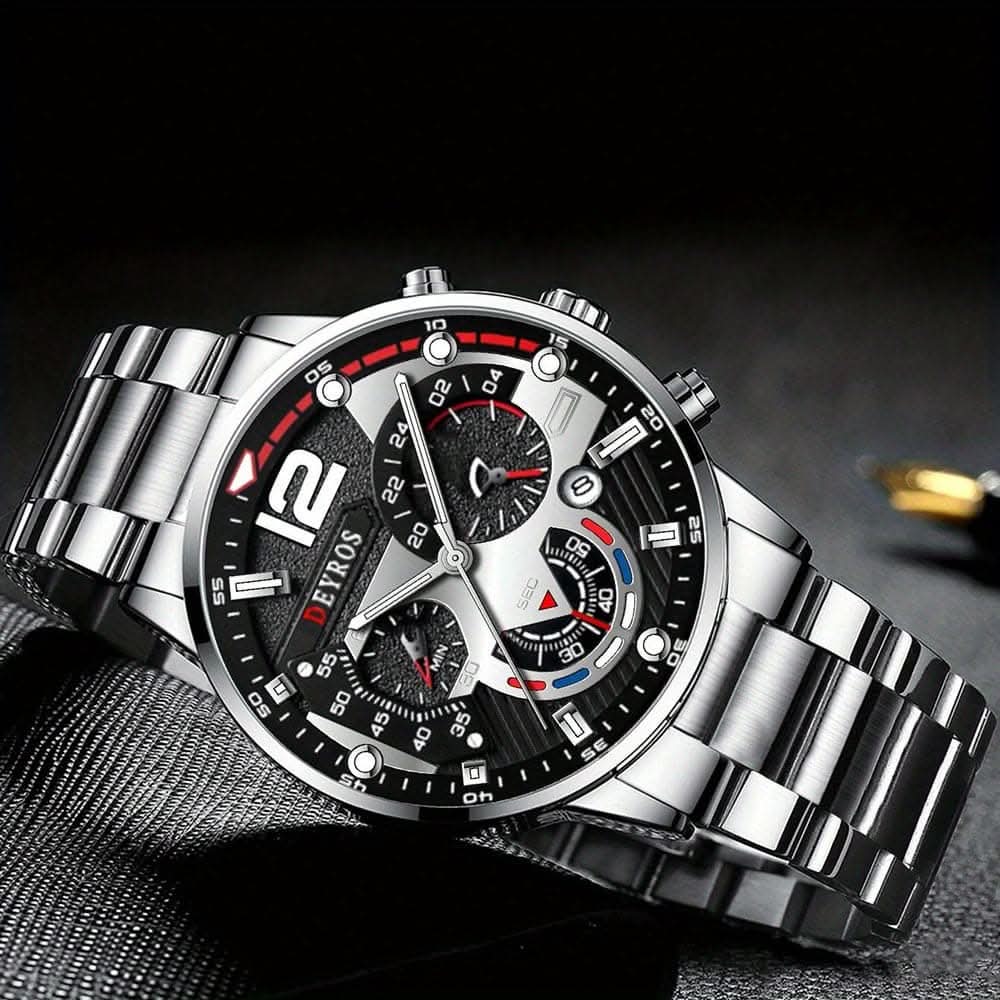 2pcs Set Business Watches - Men's Stainless Steel Date Quartz Round Watches
