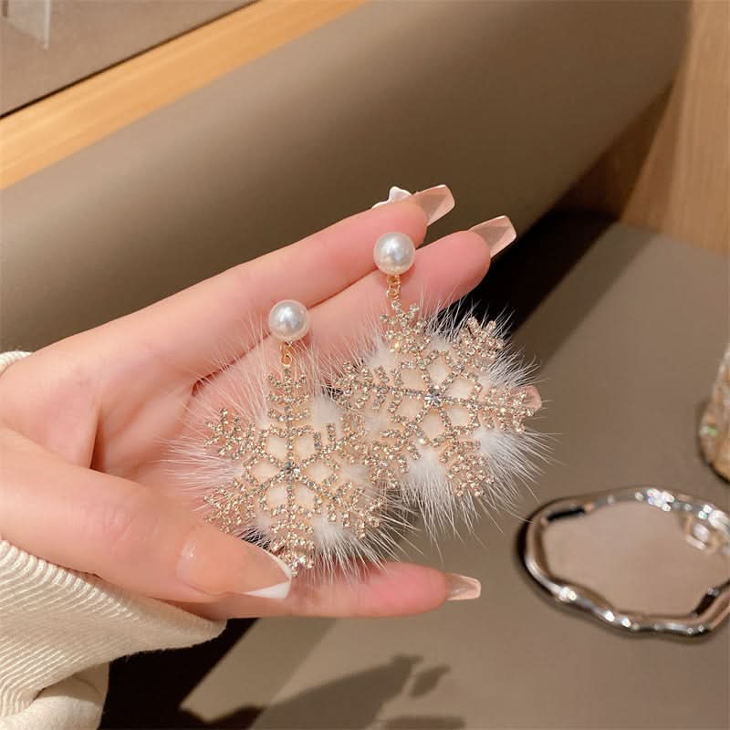 Snowflake Faux Fur Earrings with Gemstones
