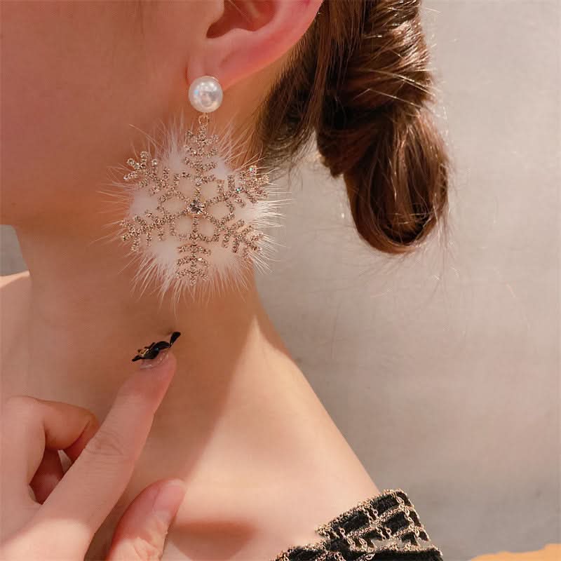 Snowflake Faux Fur Earrings with Gemstones