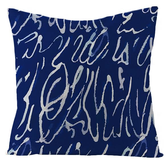Blue Geometric Linen Pillow Cover (Set of 2)