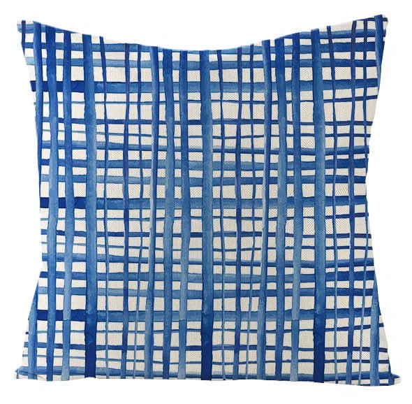 Blue Geometric Linen Pillow Cover (Set of 2)