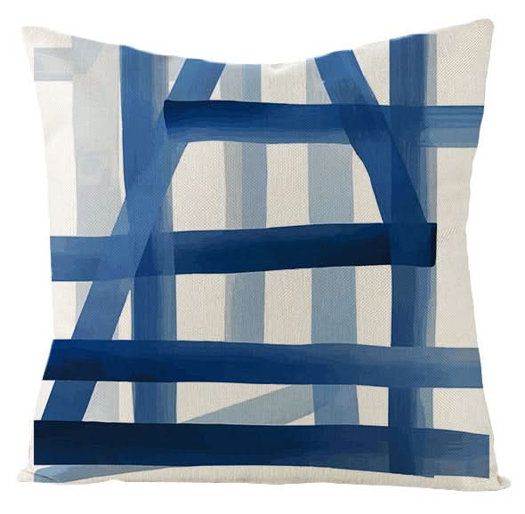 Blue Geometric Linen Pillow Cover (Set of 2)