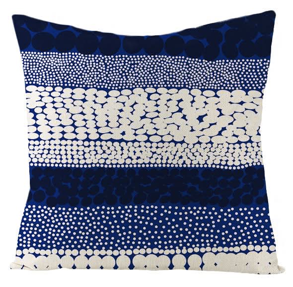 Blue Geometric Linen Pillow Cover (Set of 2)