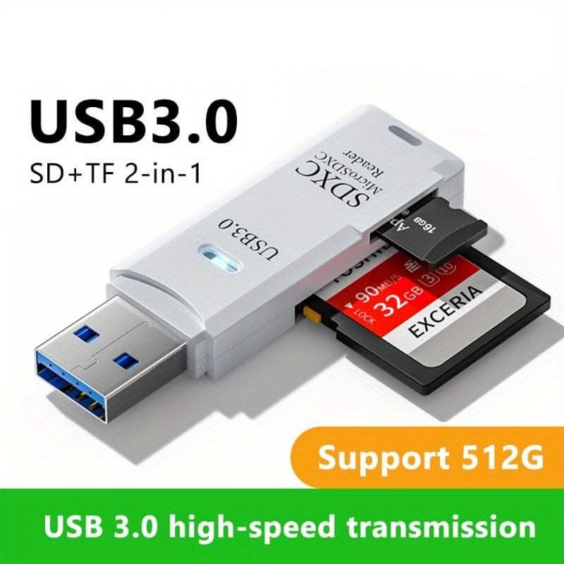 Mini High-Speed 2-in-1 Card Reader - USB 3.0 for Micro SD and TF Cards