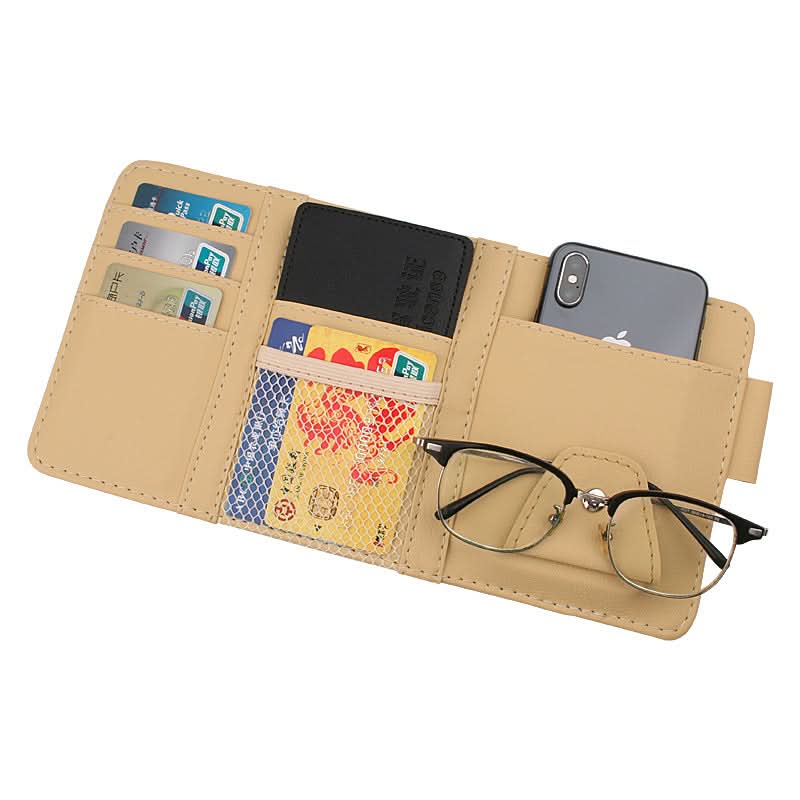 PU Leather Car Sun Visor Organizer – Card and Glasses Holder