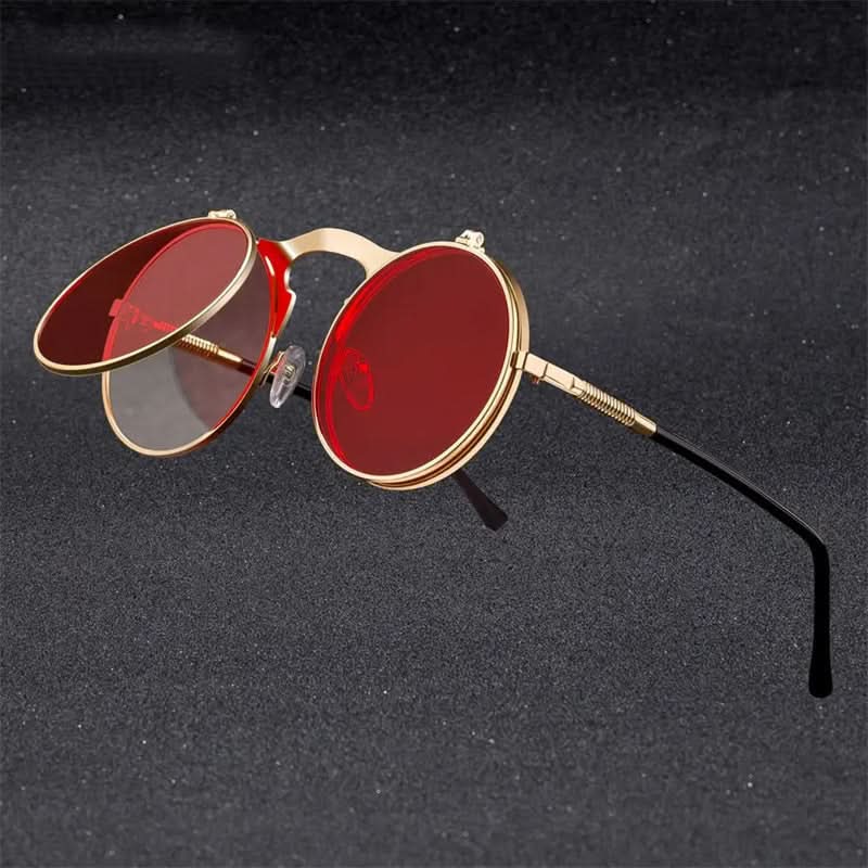 Vintage Steampunk Round Metal Frame Flip-Up Glasses