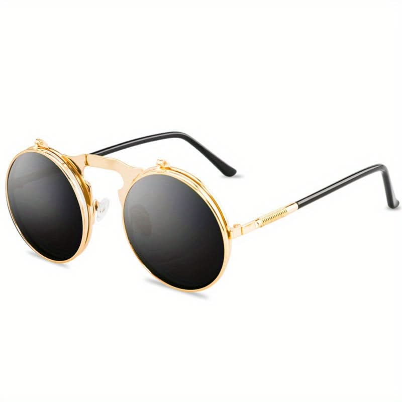 Vintage Steampunk Round Metal Frame Flip-Up Glasses