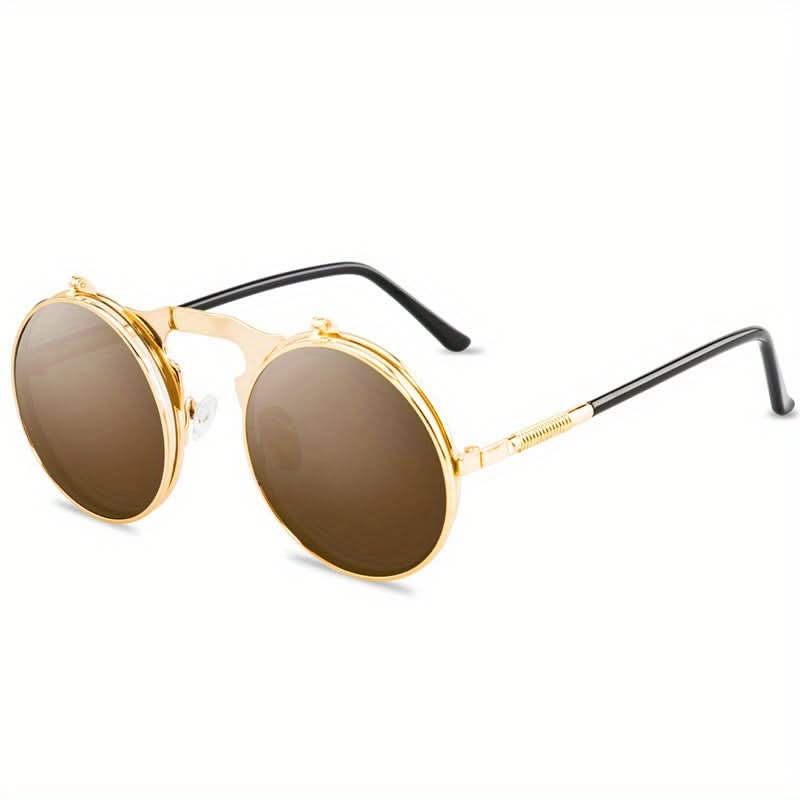 Vintage Steampunk Round Metal Frame Flip-Up Glasses