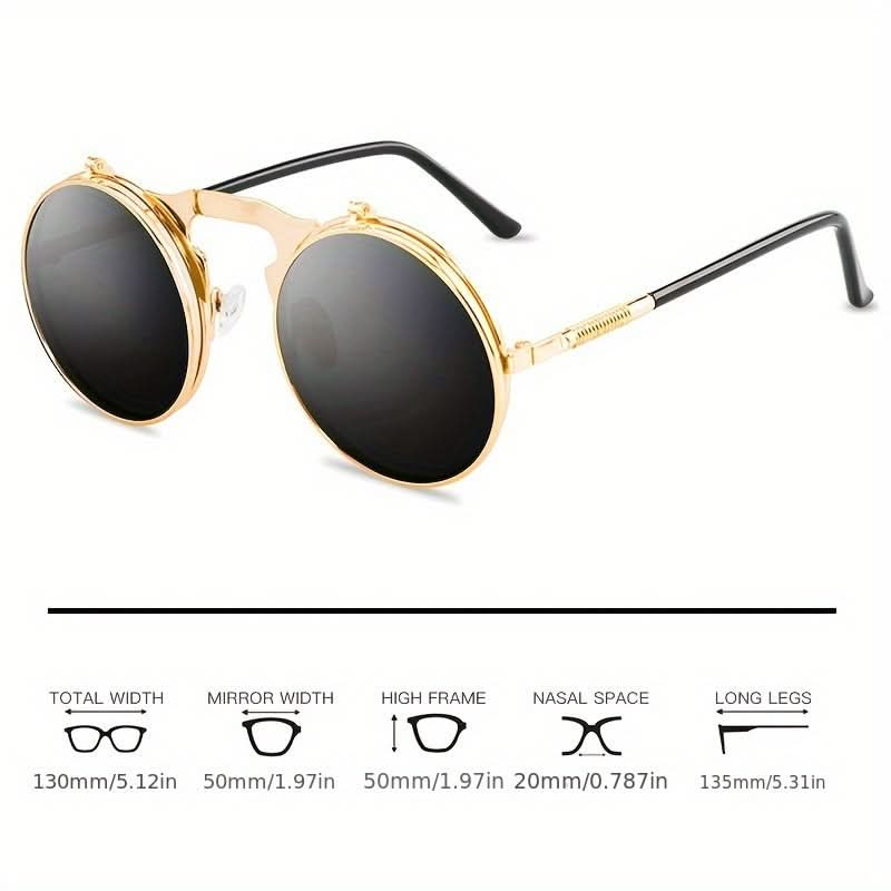 Vintage Steampunk Round Metal Frame Flip-Up Glasses