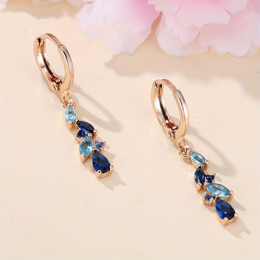 Luxury Blue Zircon Leaf Pendant Earrings