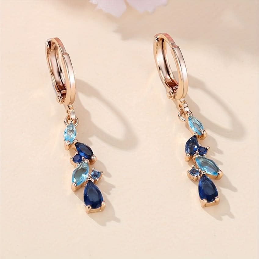 Luxury Blue Zircon Leaf Pendant Earrings