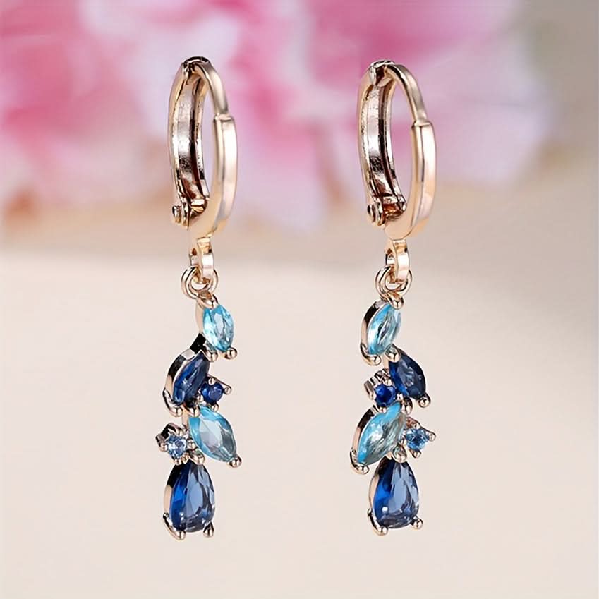 Luxury Blue Zircon Leaf Pendant Earrings