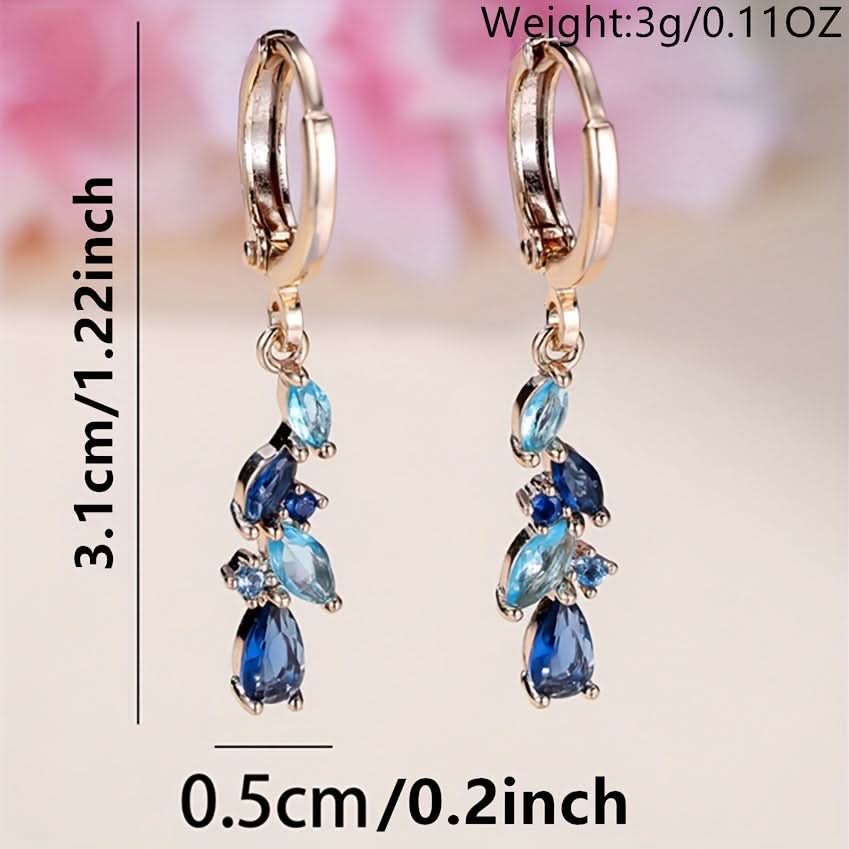 Luxury Blue Zircon Leaf Pendant Earrings