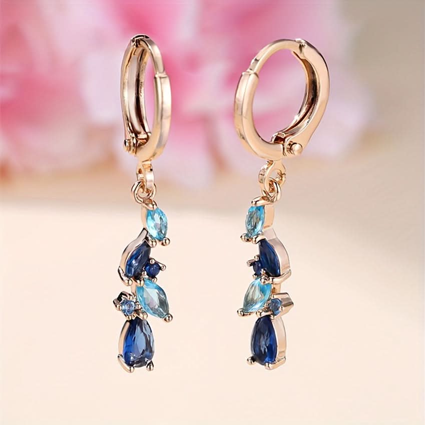 Luxury Blue Zircon Leaf Pendant Earrings