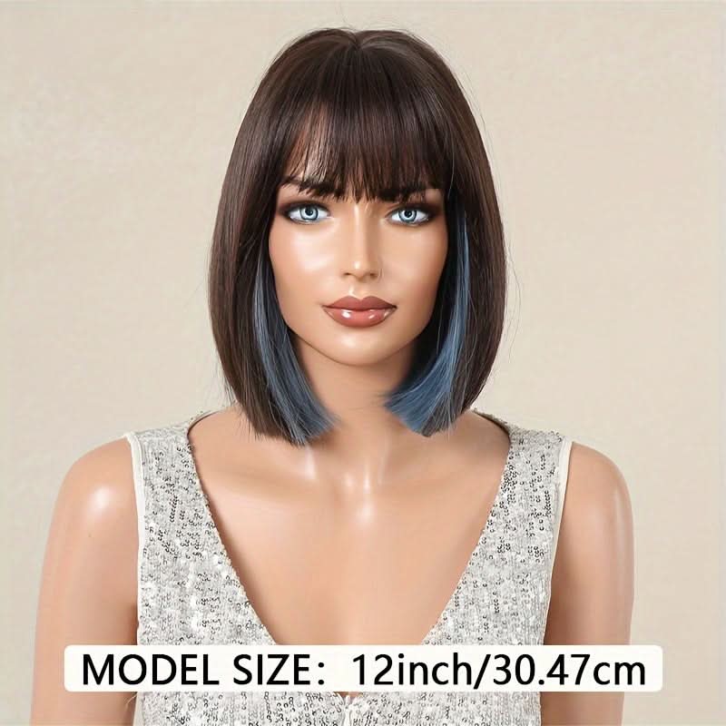 Elegant 12-Inch Bob Wig with Bangs – Curly Wave Style