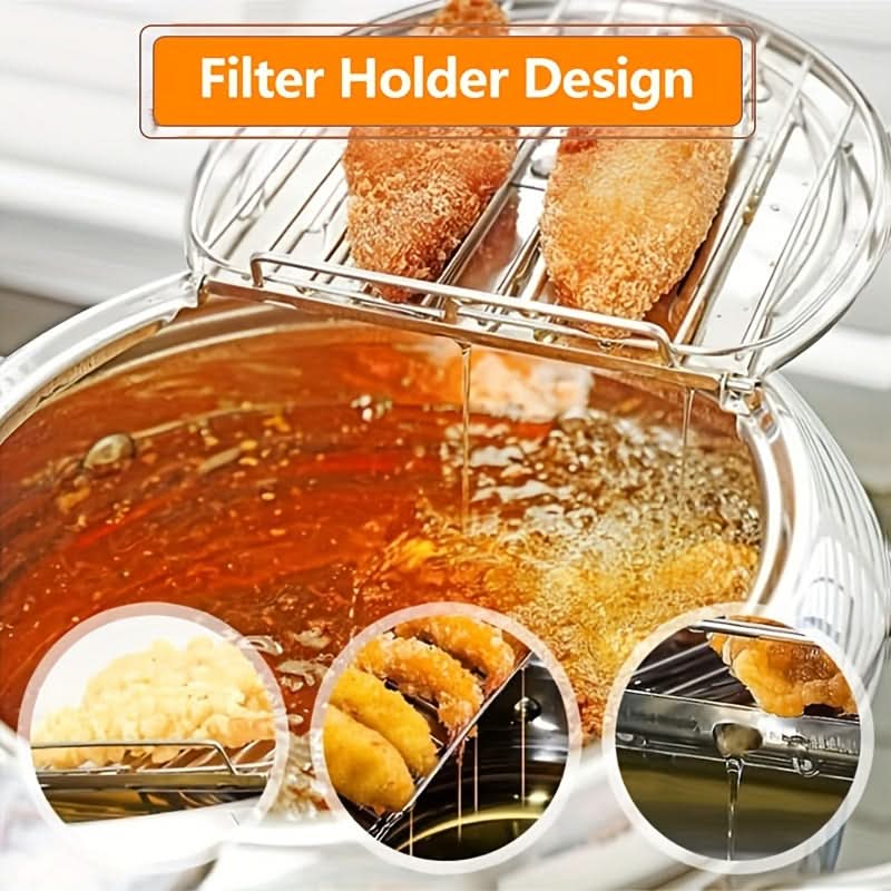 2.2L Stainless Steel Deep Fryer with Lid – Non-Electric, High-Temperature Resistant