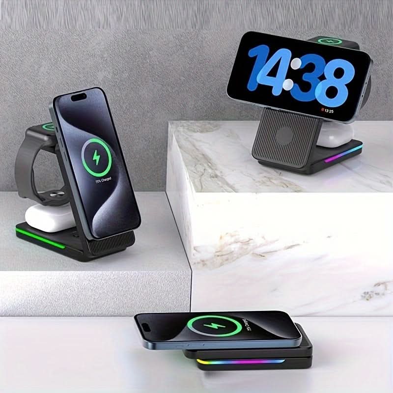 3-in-1 Foldable MagSafe Wireless Charging Station for Apple
