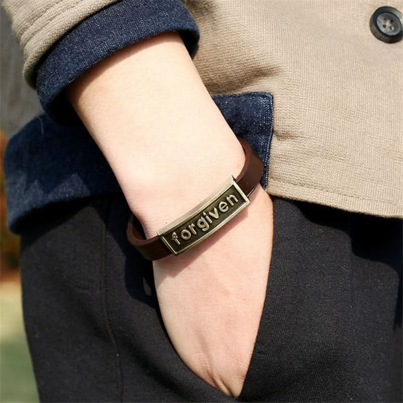 Men’s "Forgiven" PU Leather Bracelet, Adjustable