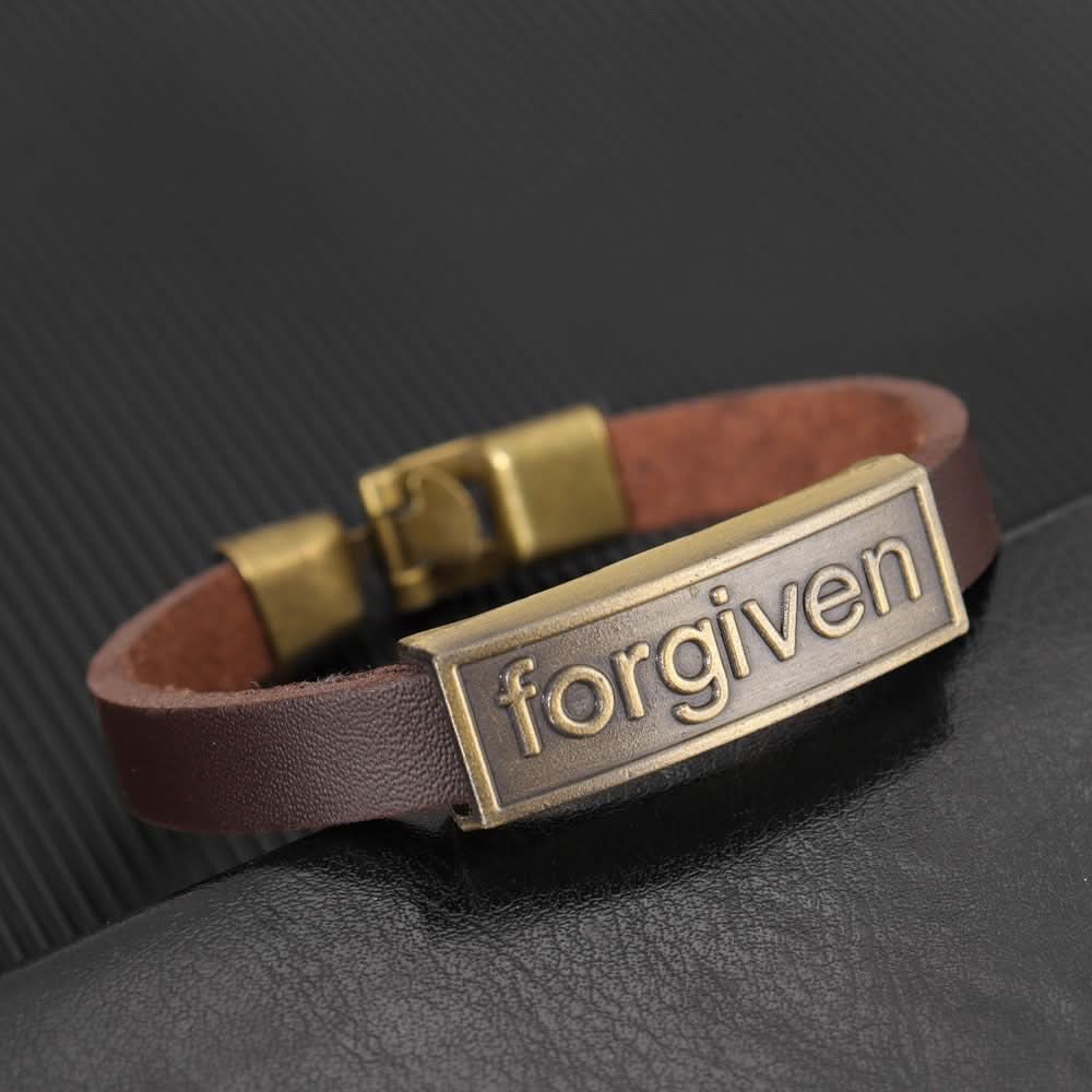 Men’s "Forgiven" PU Leather Bracelet, Adjustable
