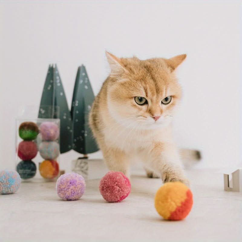 6pcs Fuzzy Whisker Delights – Ultra-Soft Interactive Cat Toy Balls