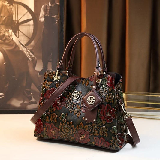 Timeless Vintage Flower Tote Bag - Premium PU Leather with Floral Design
