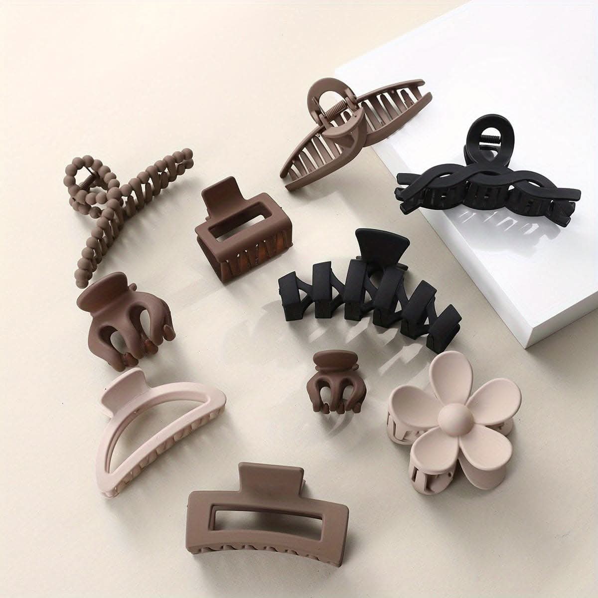10pcs Matte Solid Color Flower Shaped Hair Claw Clips