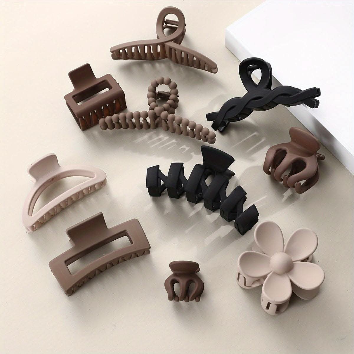 10pcs Matte Solid Color Flower Shaped Hair Claw Clips