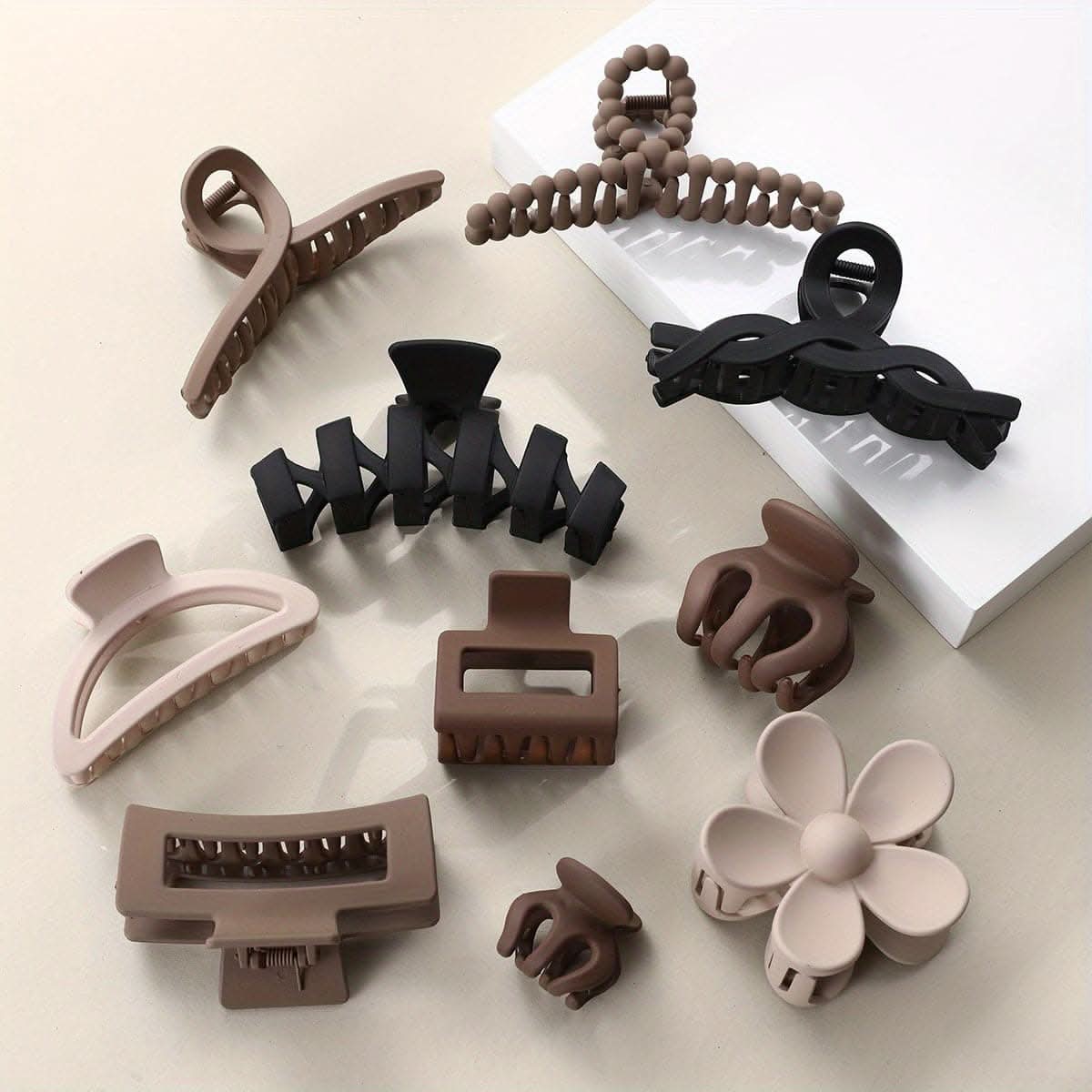 10pcs Matte Solid Color Flower Shaped Hair Claw Clips