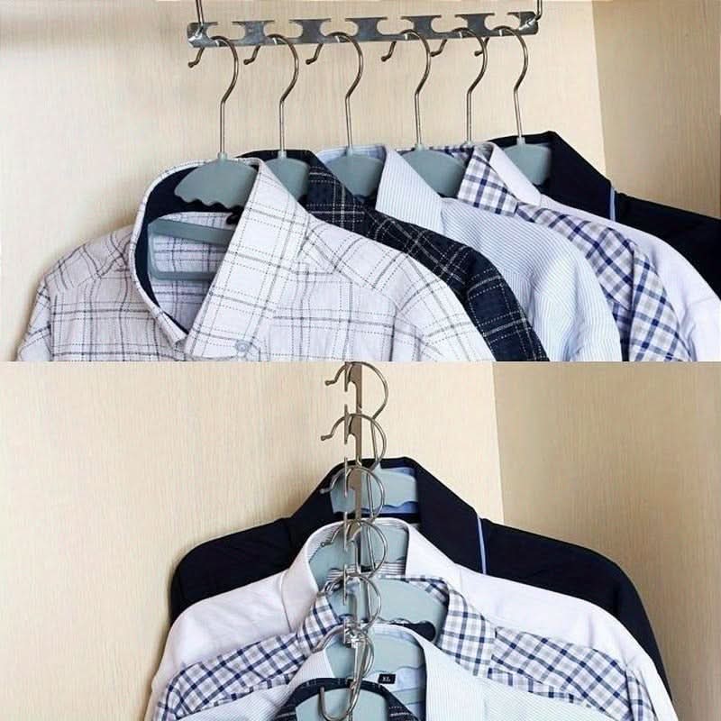 Multi-Purpose Metal Hangers with Hook – 6-Hole Clothes Organizer