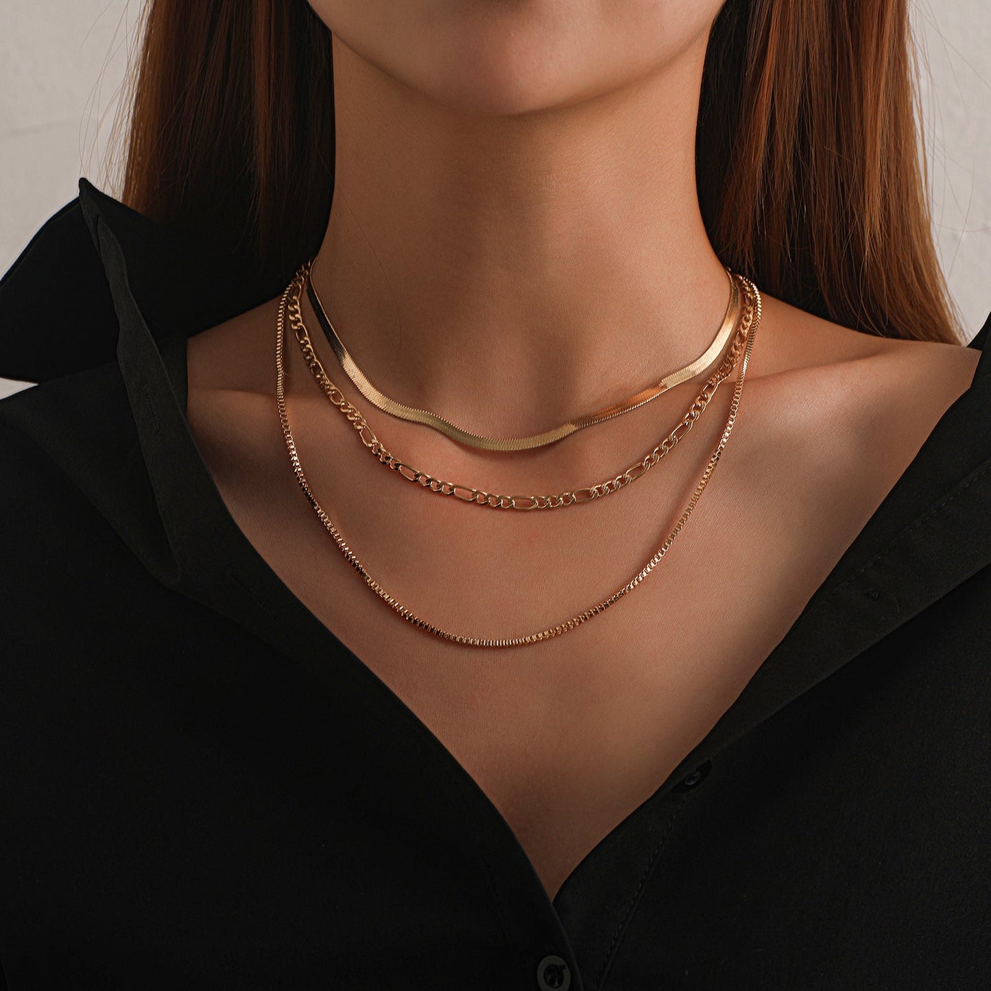 Geometric Layered Chain Necklace for Women – Punk Short Statement Jewelry