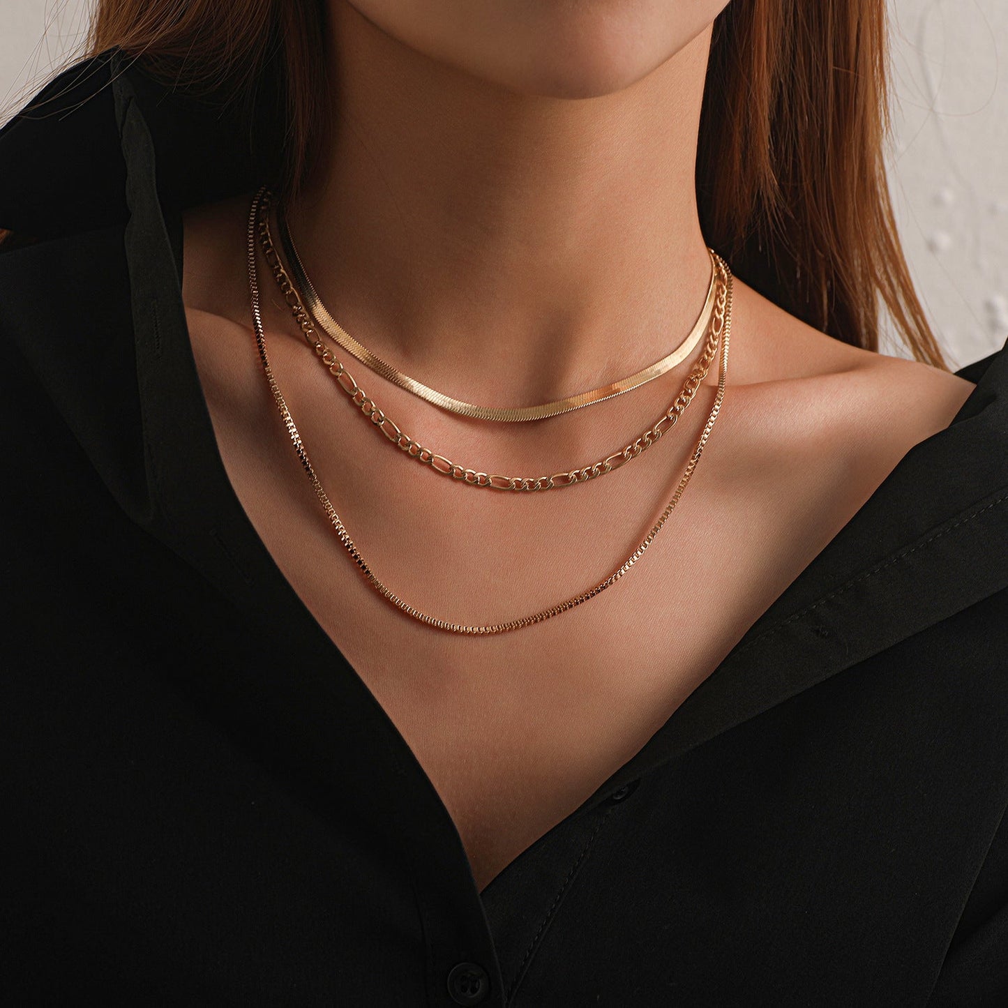 Geometric Layered Chain Necklace for Women – Punk Short Statement Jewelry