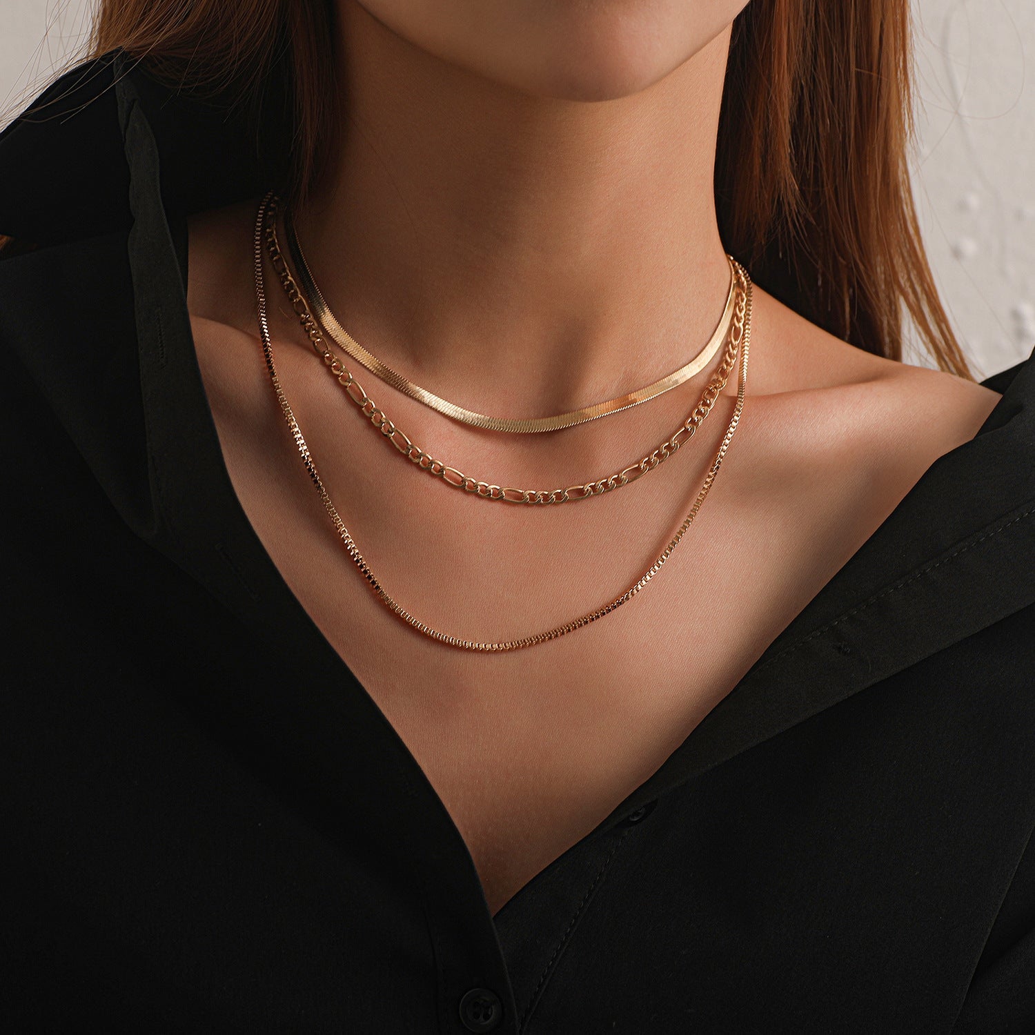 Geometric Layered Chain Necklace for Women – Punk Short Statement Jewelry