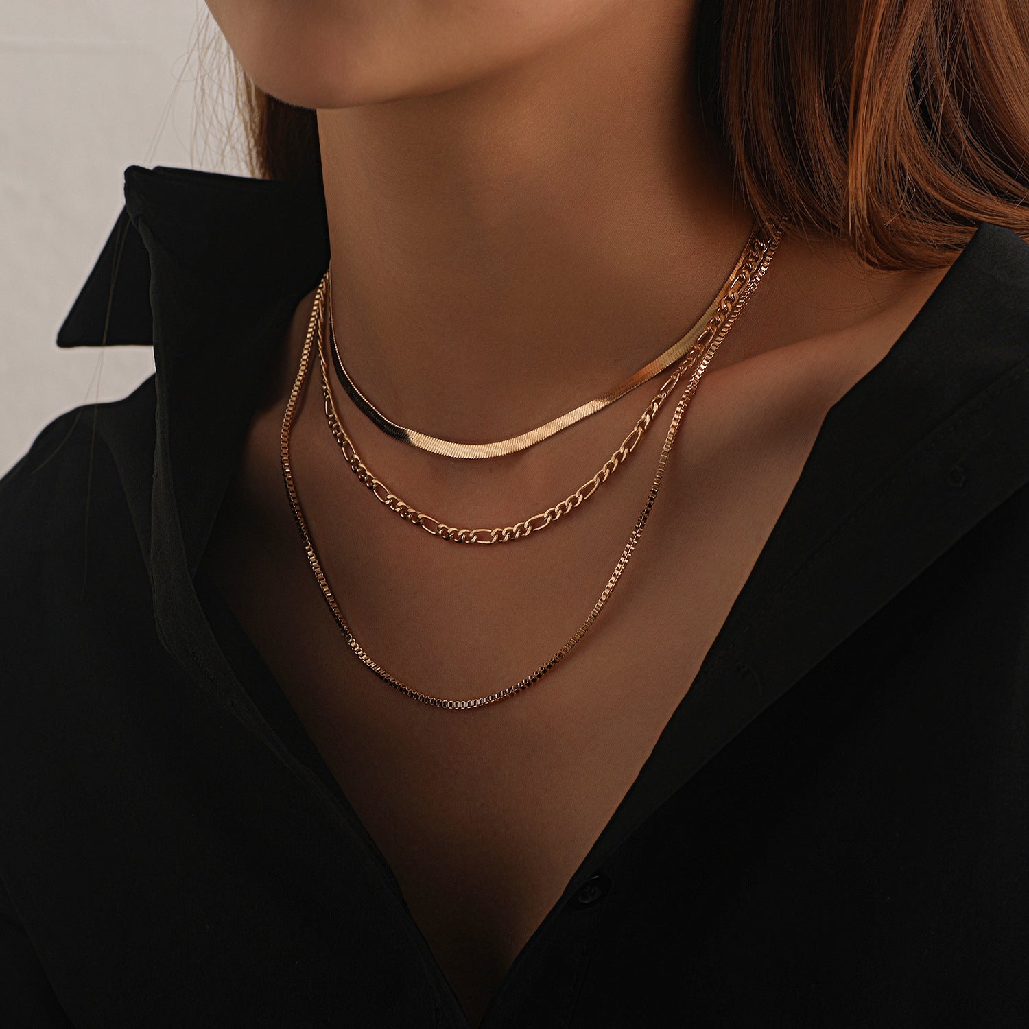 Geometric Layered Chain Necklace for Women – Punk Short Statement Jewelry