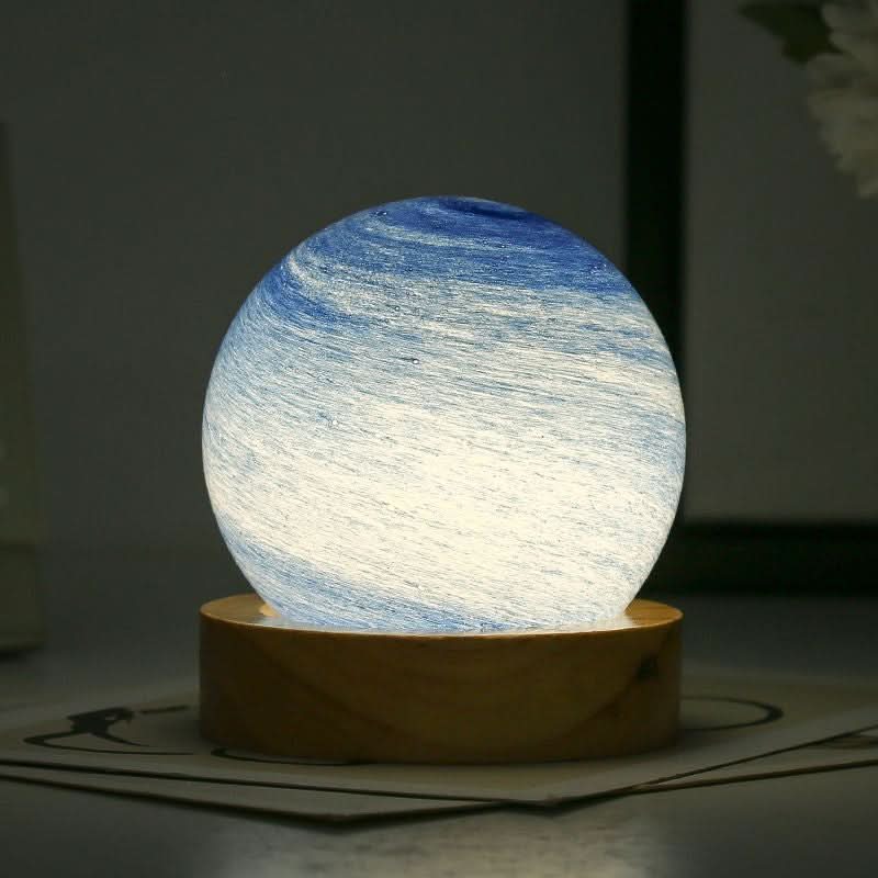 Starry Night Moon Lamp with Wooden Stand – USB-Powered LED Galaxy Light