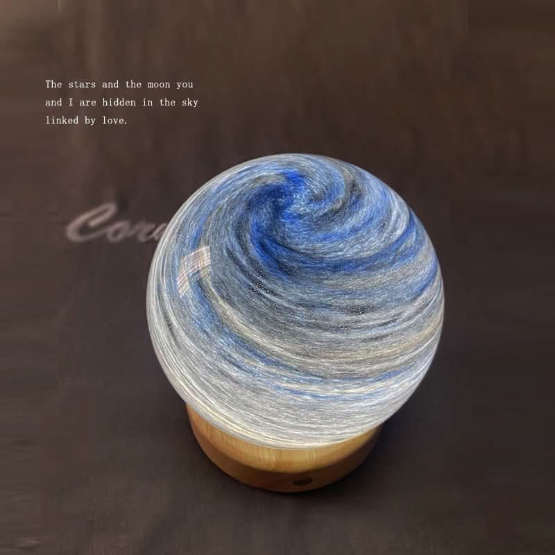 Starry Night Moon Lamp with Wooden Stand – USB-Powered LED Galaxy Light